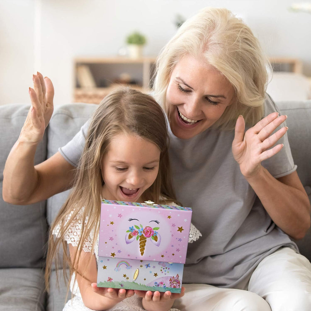Jewelkeeper Jewelry Box for Girls with Drawer - Spinning Unicorn Doll to The Beautiful Dreamer Tune Music Box - Little Girls' Jewelry Set Includes Unicorn Bracelet and Necklace - 5Dx7Wx4H Inches