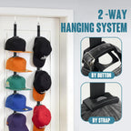 2Pack Hat Organizer for Baseball Caps, Hat Rack for Wall with Display Hooks - Organizador de Gorras for Closet Door, Bedroom and Entrance (Black)