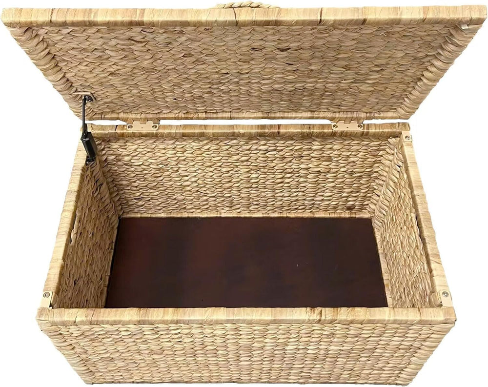eHemco Water Hyacinth Wicker Storage Trunk, Natural, 30x17.5x17.5 Inches | Sa...