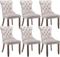 Beige Velvet Dining Chairs Set of 6, Upholstered Dining Room Chairs with Back Ring Pull Trim and Solid Wood Legs, Tufted Wingback Kitchen Chairs for Dining Room,Living Room,Kitchen(Beige)