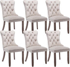 Beige Velvet Dining Chairs Set of 6, Upholstered Dining Room Chairs with Back Ring Pull Trim and Solid Wood Legs, Tufted Wingback Kitchen Chairs for Dining Room,Living Room,Kitchen(Beige)