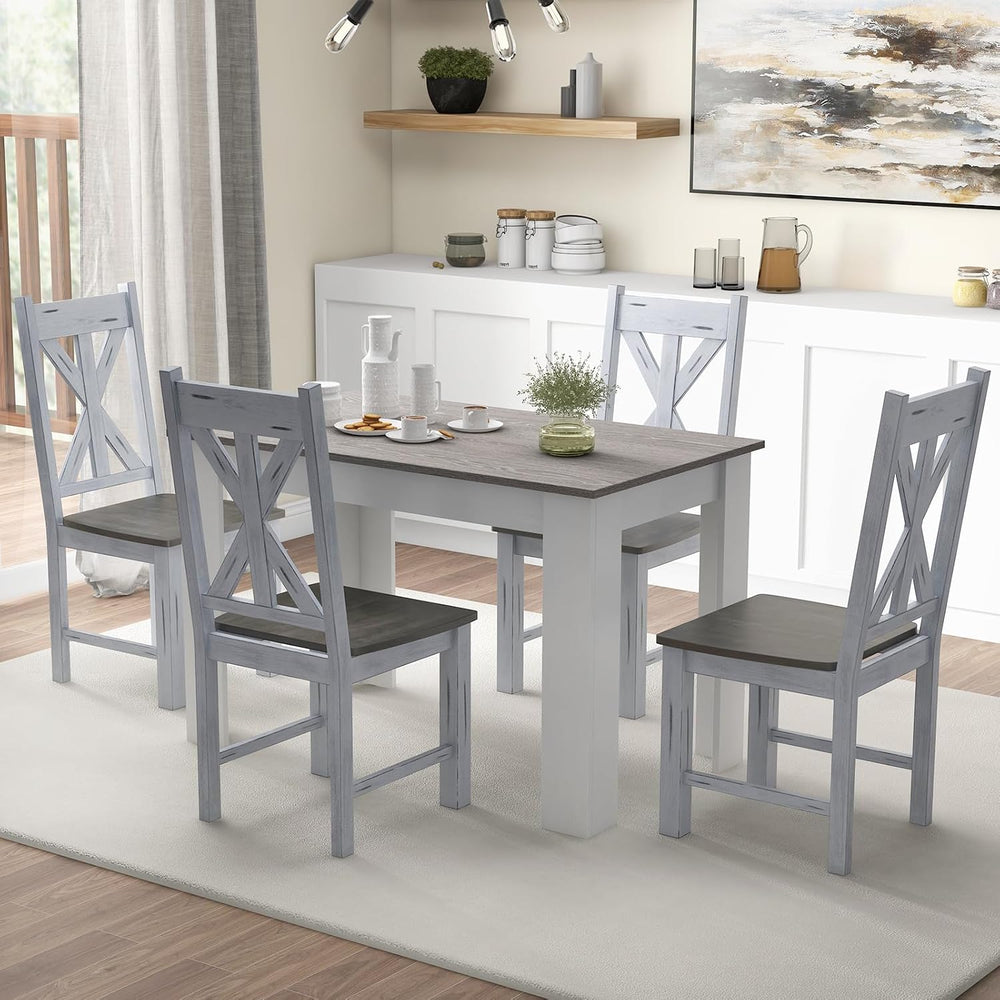 Giantex Retro Wooden Dining Chairs Set of 4, Farmhouse Kitchen Chairs w/Rubbe...