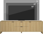 Fluted TV Stand for TVs up to 70",Modern TV Console with 2 Drawers,Wood Entertainment Center with Storage Cabinets & Adjustable Shelves for Living Room,Natural Oak