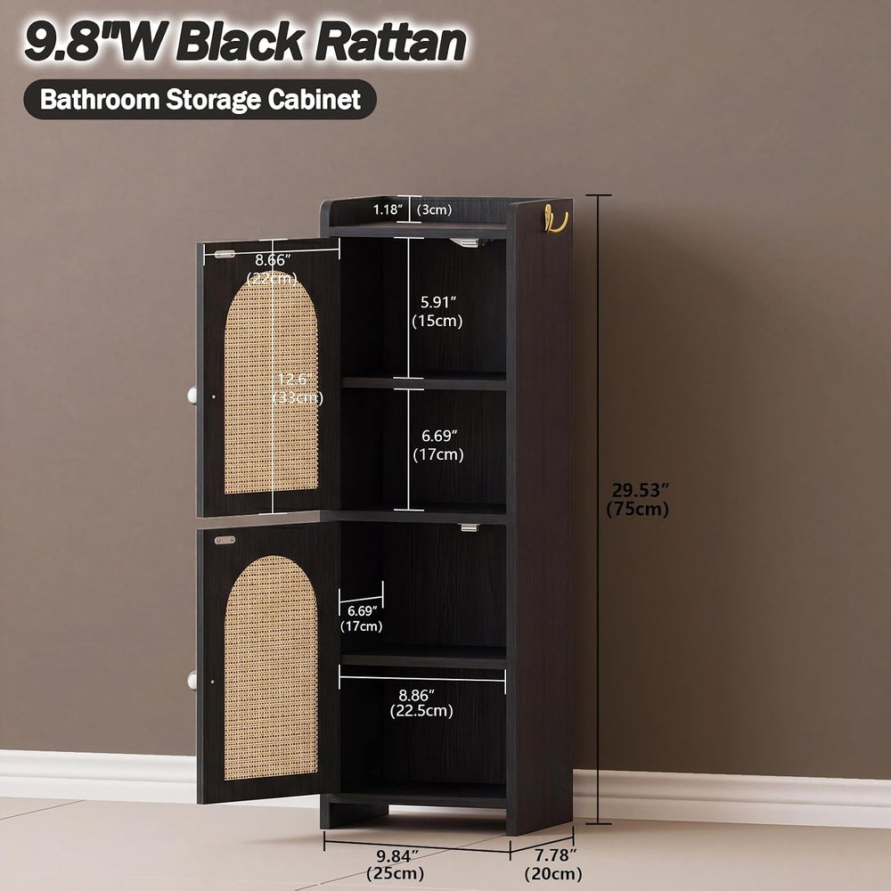 Arbuxzuy Rattan Bathroom Storage Cabinet with 2 Doors and Adjustable Shelf