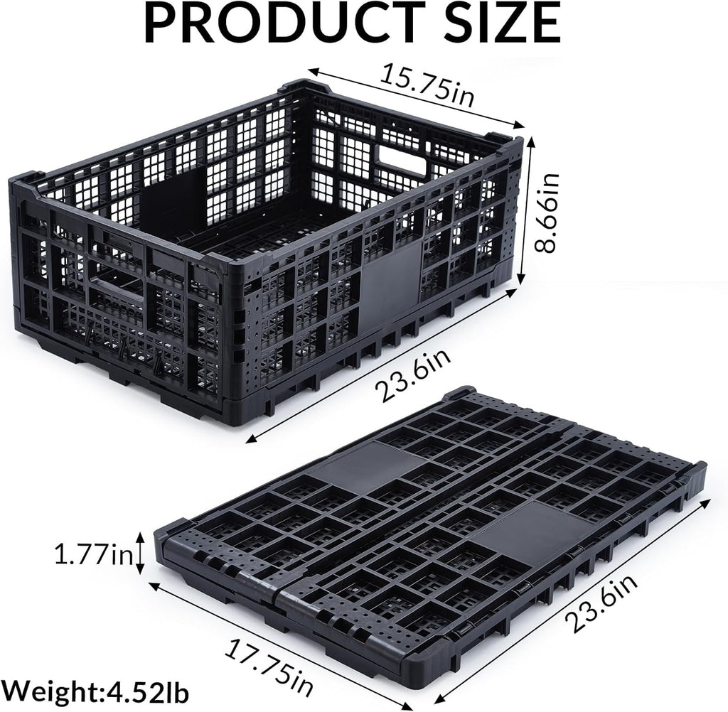 Collapsible Storage Bin Containe, 52 Liter Heavy Duty Transfer Box, 23.6" l x 15.7" w x 8.6" h Plastic Crate for Transit and Storage of Various Items