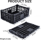 Collapsible Storage Crates, 52 Liter Heavy Duty Foldable Plastic Crates , Storage Baskets and Bins 23.6" L x 15.7" W x 8.6" H Stackable Dairy Milk Crates for Office, Home, Toy Storage
