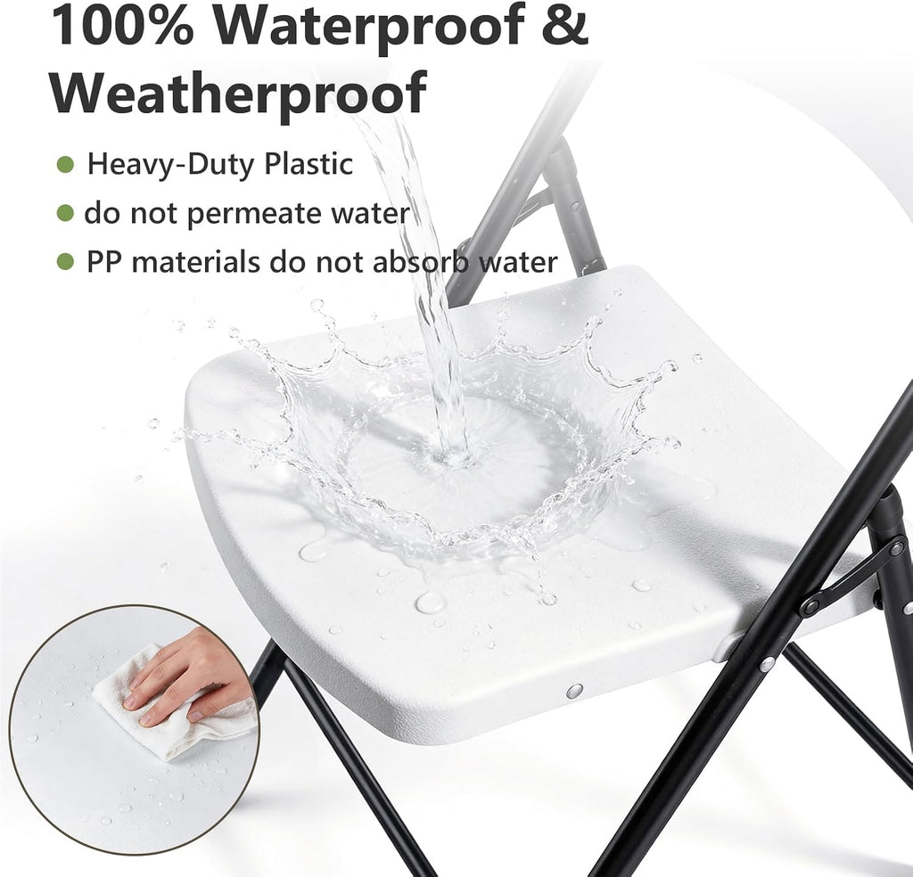 Folding Chairs 2 Pack, Outdoor Folding Chairs for Outside Indoor, Portable 350 lbs Capacity Heavy Duty Plastic Metal Foldable Chairs Commercial Seating for Picnic, Party, Patio, White