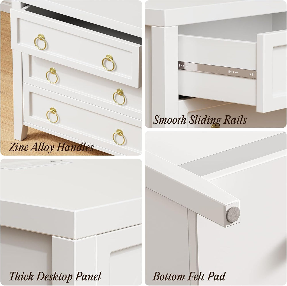 Huuger Paint Night Stand with Charger Station, 3 Drawer Nightstand Set of 2