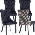 Modern Dining Chairs Set of 4, Tufted Upholstered Dining Chair with Solid Wood Legs, Two-Tone Velvet Accent Chair, Sillas de Comedor, Comfy Kitchen Chairs (Black+Pattern, 4Pcs)
