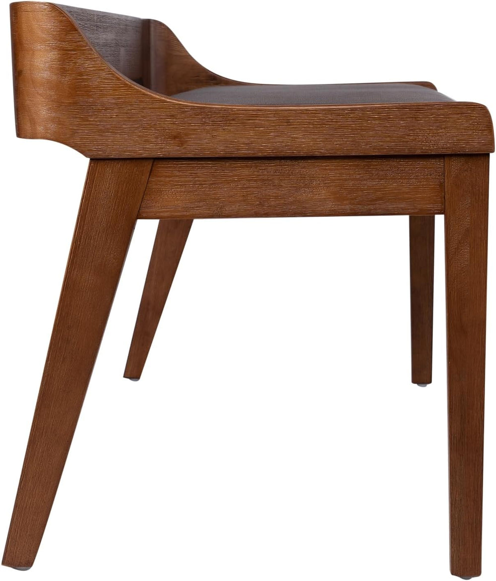 Rasmus Brown Faux Leather Wood Dining Bench - Chestnut Wire-Brush Finish