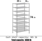 24" Deep x 36" Wide x 74" Height Wire Shelving Kit | 8-Tier | NSF Commercial Storage Rack Unit