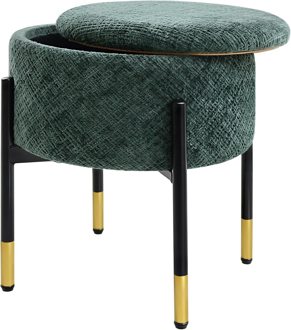 CAROLMADE Round Ottoman with Storage, Velvet Makeup Vanity Stool, Small Ottom...