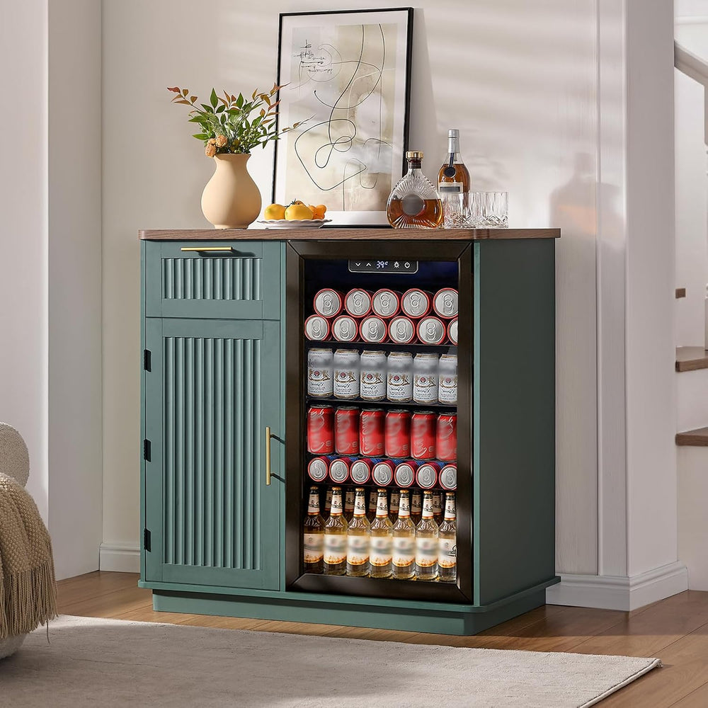 Okvnbjk Mini Fridge Cabinet with Storage & Power Outlet, Green | Coffee B...