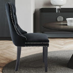 Velvet Upholstered Dining Chairs Set of 6, Modern Style Kitchen Side Chairs with Nailhead Trim and Wood Legs,Metal Pulling Ring for Dining Room Living Room(Black,Set of 6)