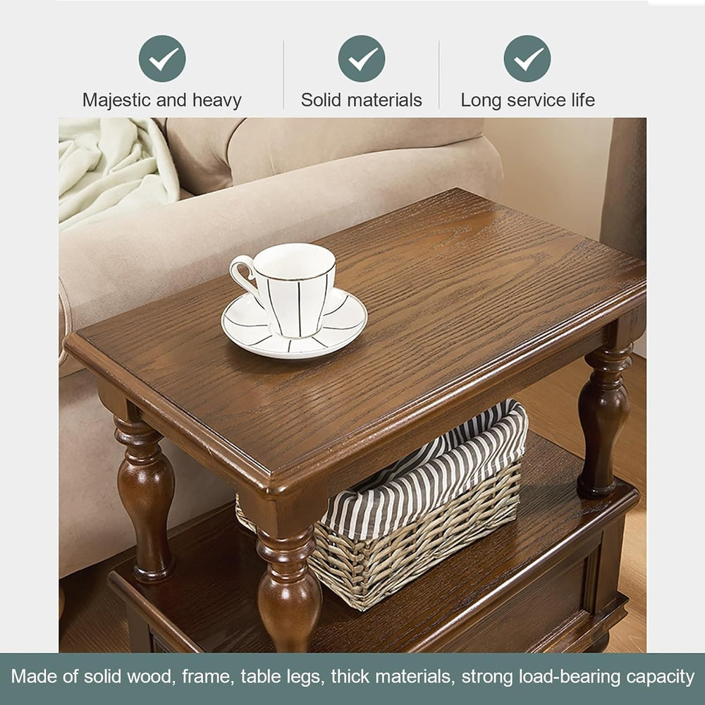 Narrow End Table with Drawer and Storage Shelf Solid Wood Slim Rectangular So...