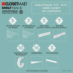 ClosetMaid ShelfTrack Wire Closet Organizer System, Adjustable from 7 to 10 Ft., With Shelves, Clothes Rods, Hardware, Durable Steel, White