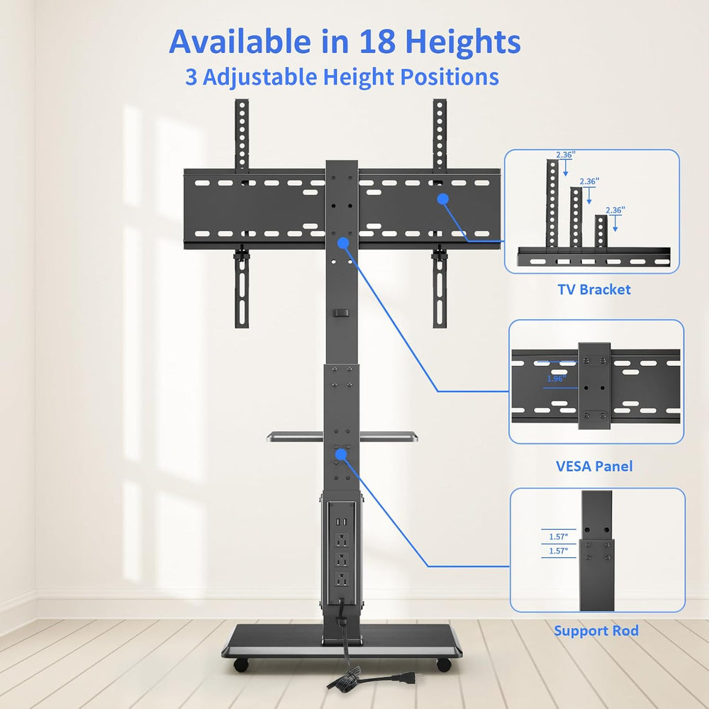 Afaloona Rolling TV Stand with Power Outlet for 32-75" TV, Max Load 110 ...