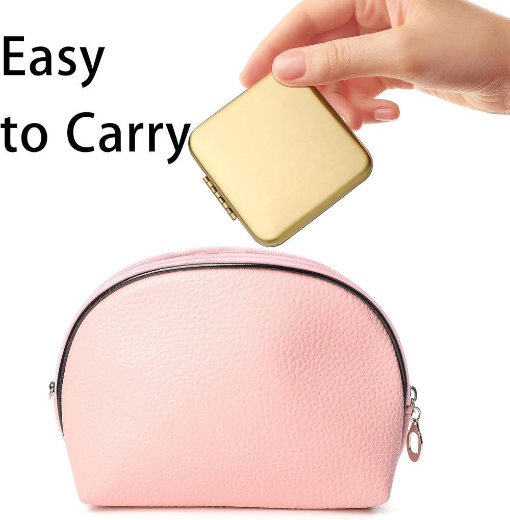 Compact Mirror for Purse, Metal Square Shell, Double-Sided 1X/2X Magnifying, ...
