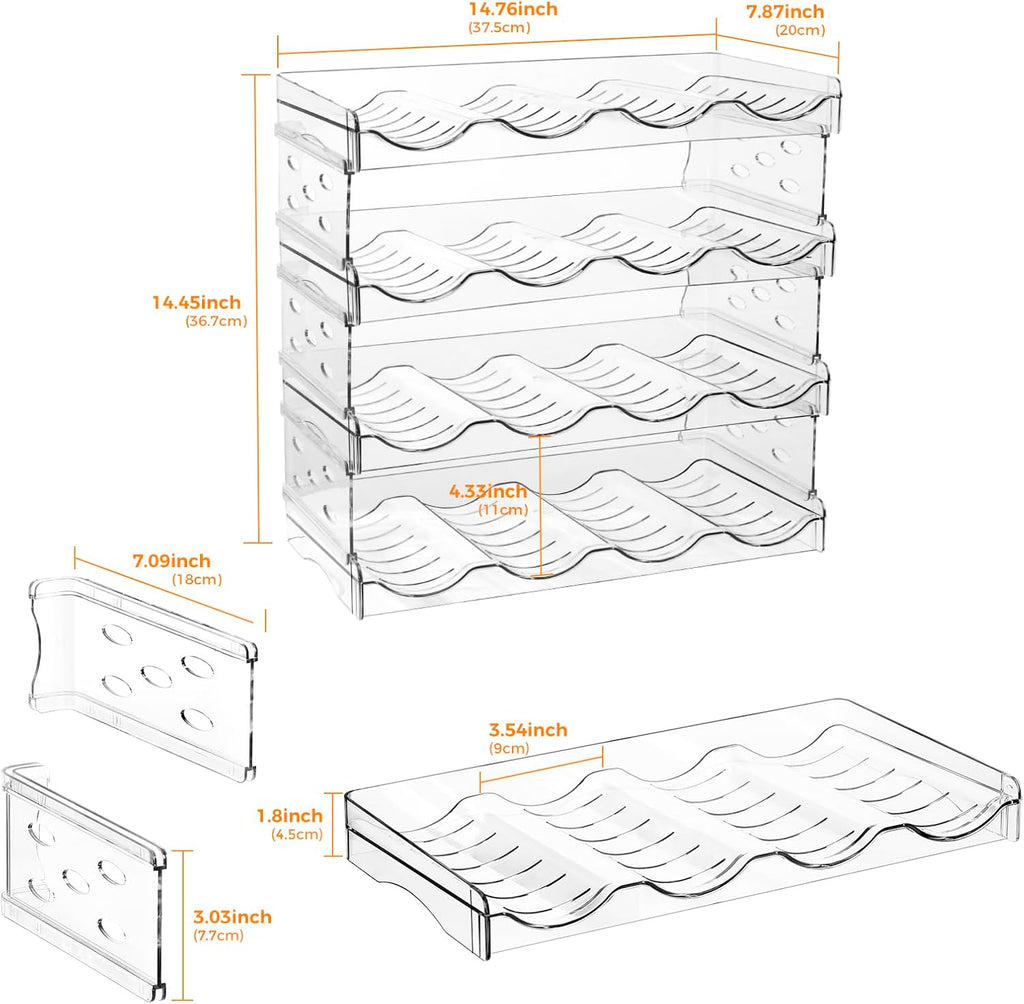 BoxedHome Plastic Water Bottle Organizer and Wine Rack Storage Holder for Inside Cabinet, Kitchen Countertop, Table Top, Pantry, Bars, Cabinets, Fridge - Clear (4 Tier 16 Containers)