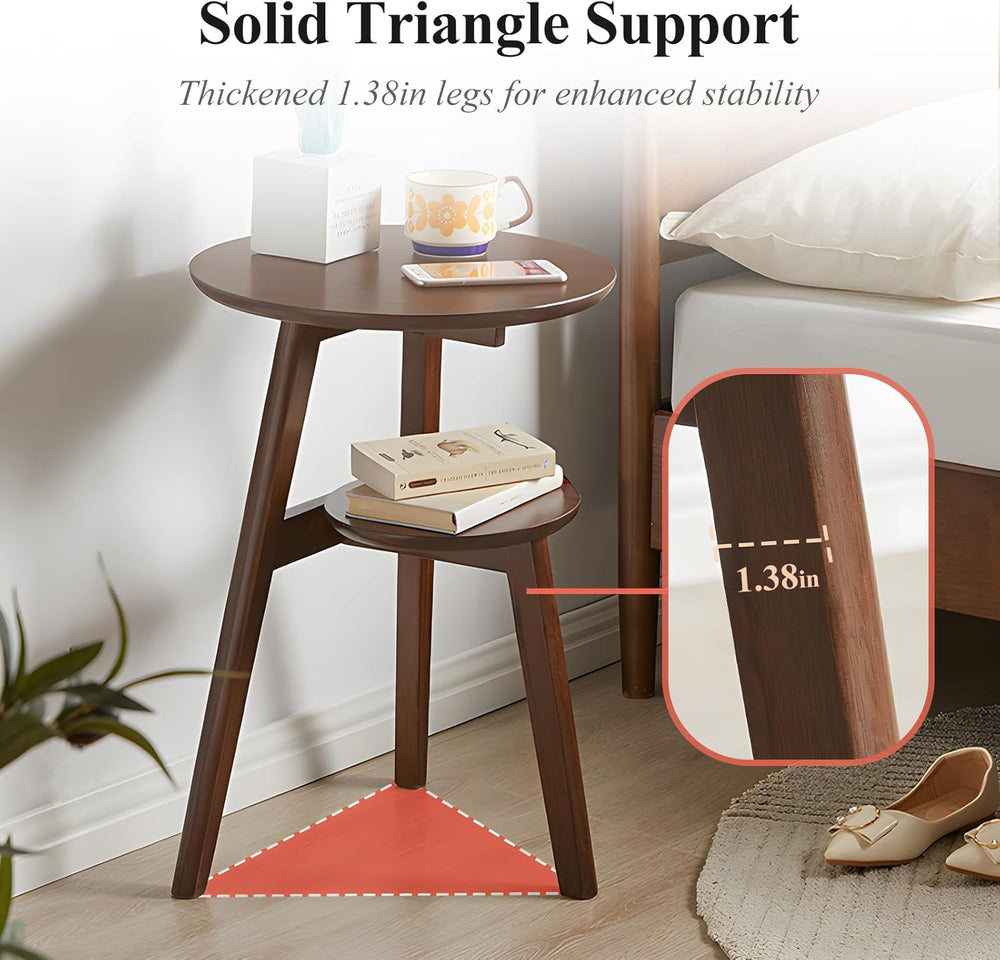 Side Table, 2-Tier Round End Tables Living Room, Mid Century Modern Side Tabl...