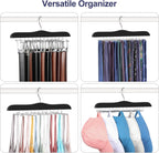 TOPIA HANGER Tie Rack Hanger for Closet, Wooden Tie Organizer for Men with 24 Folding Hooks, Space Saving Necktie Holder for Storage and Display Bra, Tank Top, Camisole (1-Pack), Black- CT14B