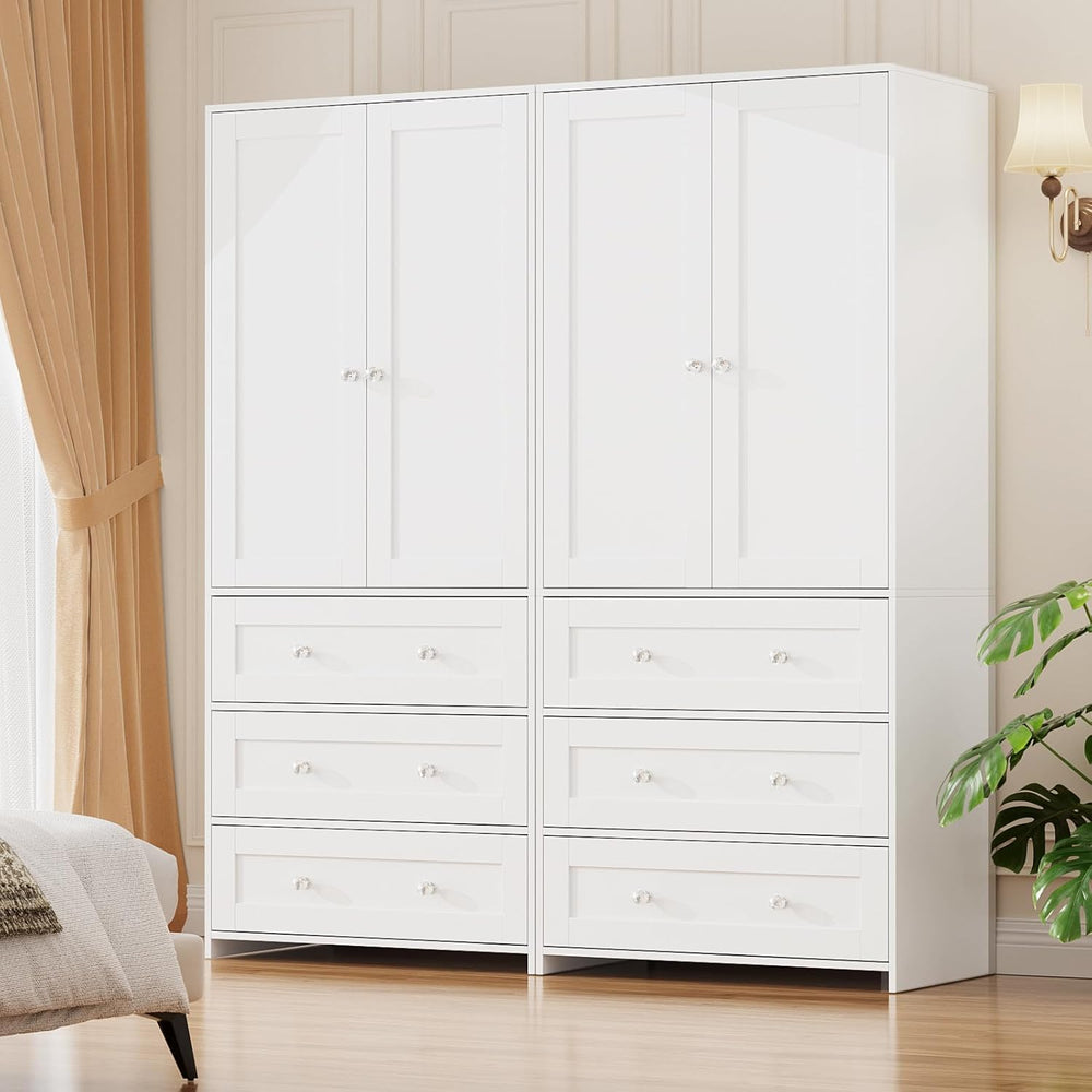 VOWNER 71" Tall Armoire Wardrobe Closet with Drawers and Mirror