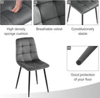 Velvet Dining Chairs Set of 4 - Grey Dining Room Chairs with Metal Legs Ideal for Kitchen, Dining Room - Kitchen Chairs Set for 4