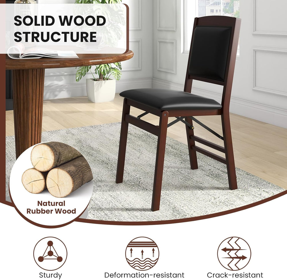 KOTEK Folding Dining Chairs Set of 2, Wooden Kitchen Chairs with Padded Seat ...