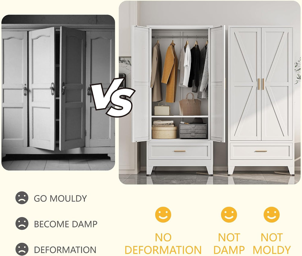 Metal Armoire Wardrobe Closet, Bedroom Armoires with Drawers | 71'' M...
