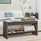 BON AUGURE Shoe Storage Bench, Entryway Bench with Cushion, Ottoman Benches for Bedroom, Living Room, Shoe Rack Seat for Hallway Entry (Greige Oak, 40 Inch Wide)