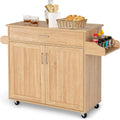 TANGZON Kitchen Island on Wheels, Rolling Storage Trolley with Large Cabinet, Drawer, Adjustable Shelf, Wood Worktop, Spice & Towel Rack, Utility Serving Cart for Dining Living Room (Natural)