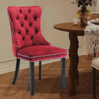 Velvet Upholstered Dining Chairs Set of 2, Modern Style Kitchen Side Chairs with Nailhead Trim and Wood Legs,Metal Pulling Ring for Dining Room Living Room(Wine Red,Set of 2)