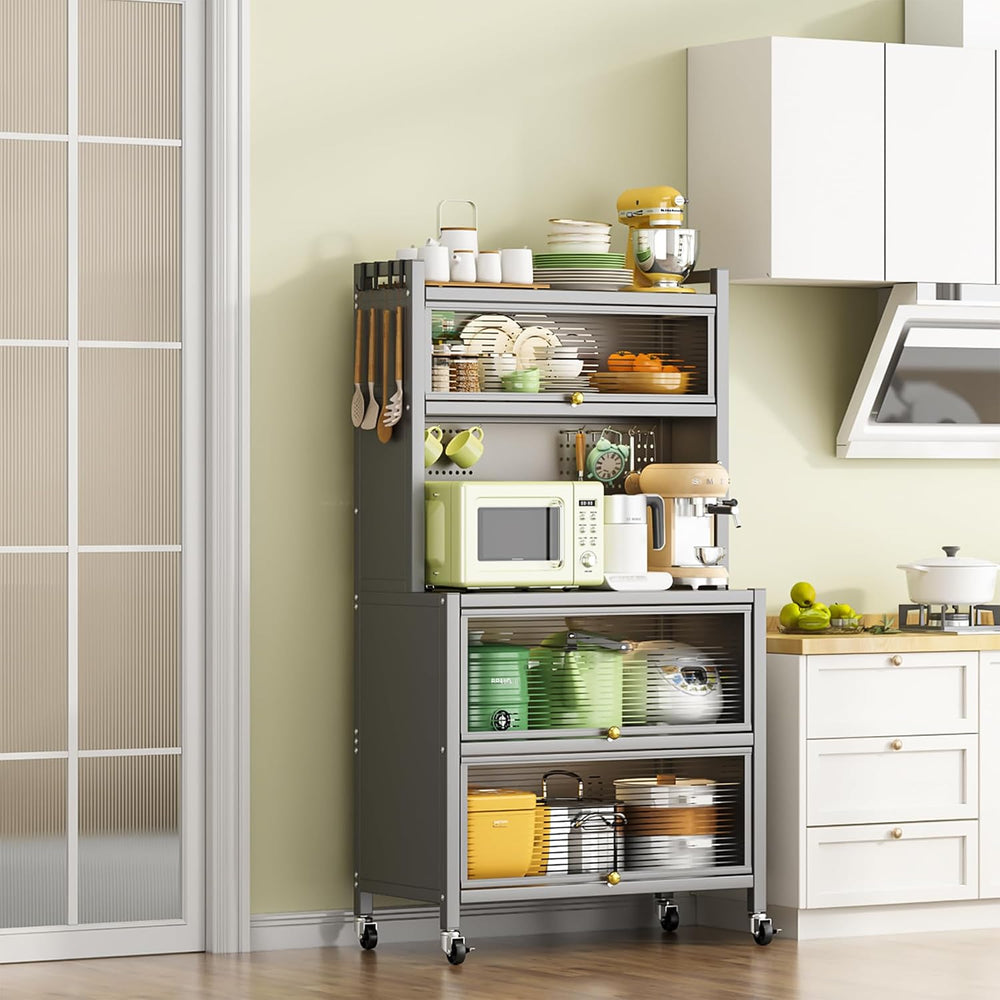 65'' Kitchen Pantry Storage Cabinet with Microwave Oven Countertop, 3...