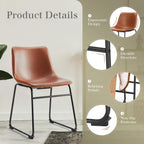 NEWBULIG Dining Table Height Barstools with Leather Back Matel Bar Stool Chairs for Kitchen, Set of 2 16 inch, Whiskey Brown