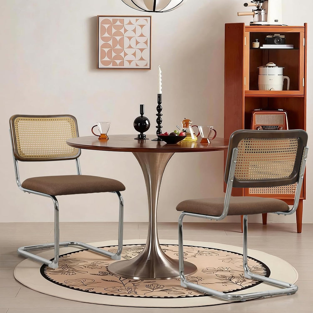 Rattan Dining Chairs Set of 2,Linen Cesca Chair Kitchen Chair,Coffee2 | VICBA...
