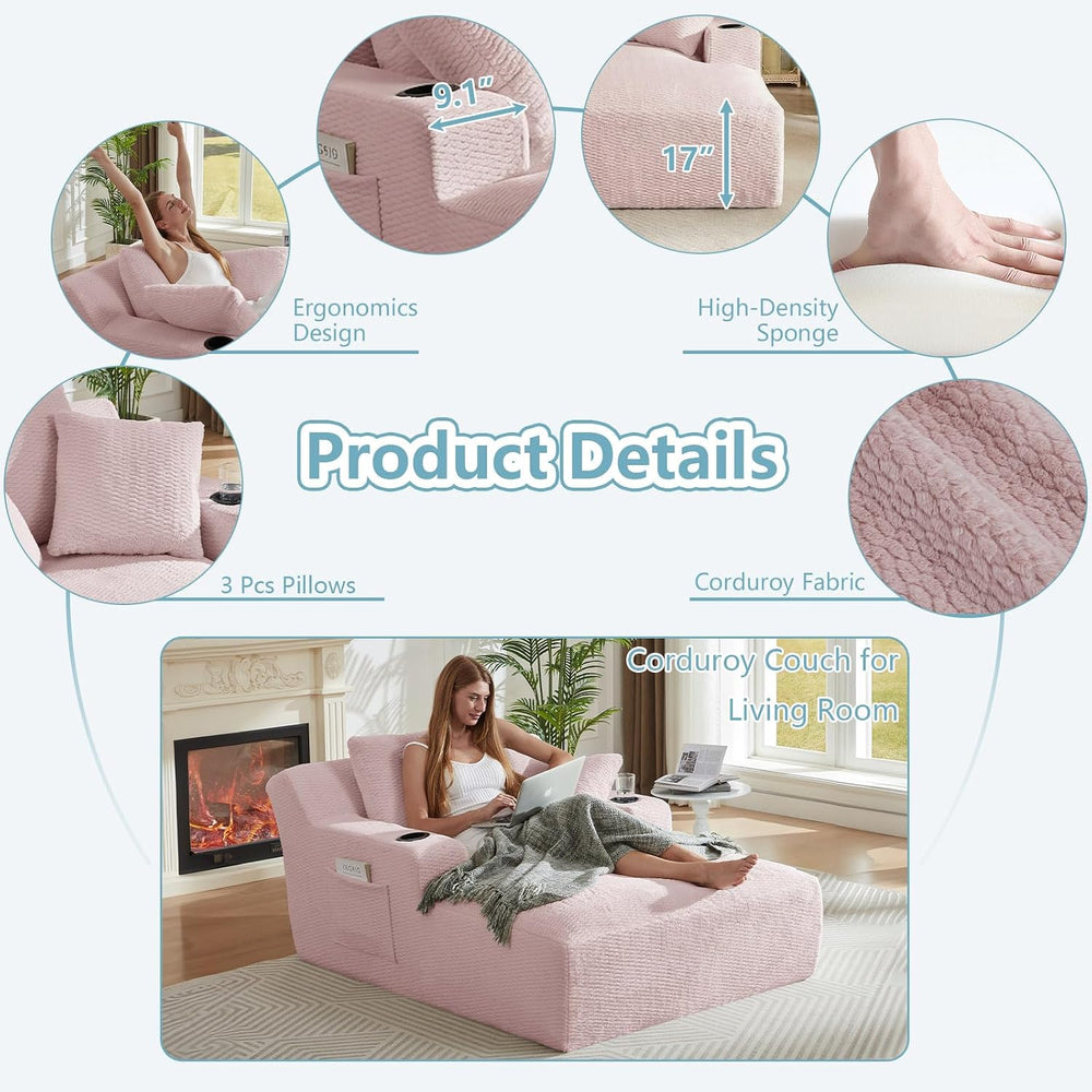LUCKHAO 49.2" Oversized Chaise Lounge Chair Indoor,Faux Fur Reading Chai...
