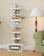 8-Tier Bookshelf, LED Bookcase with Semi-Open Bottom, Small Space Standing Shelf with Lights, Corner Storage Stand, for Living Room, Home Office, Bedroom, White TSJ08DWB