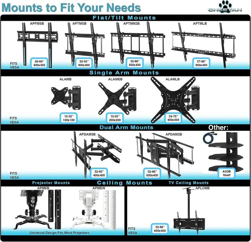 Cheetah Fixed TV Mount (3-Pack) for Most 26-60 Inch TVs up to 115lbs, Each wi...