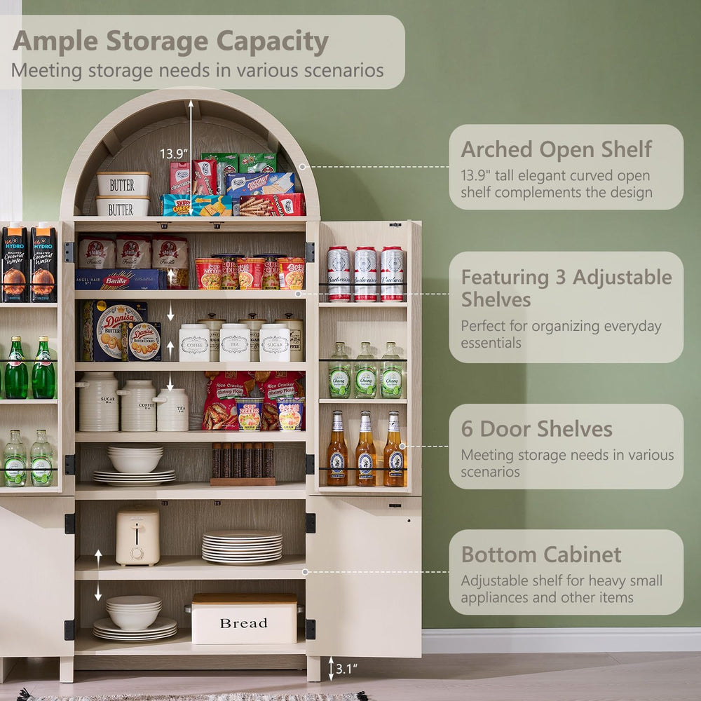 IFGET 71" Tall Arched Kitchen Pantry, Modern Fluted Wood Storage Cabinet...