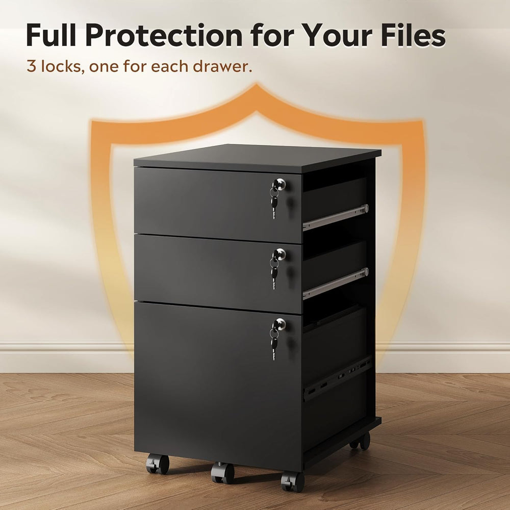 DEVAISE 3 Drawer File Cabinet with Individual Locks, Wood Filing Cabinet for ...