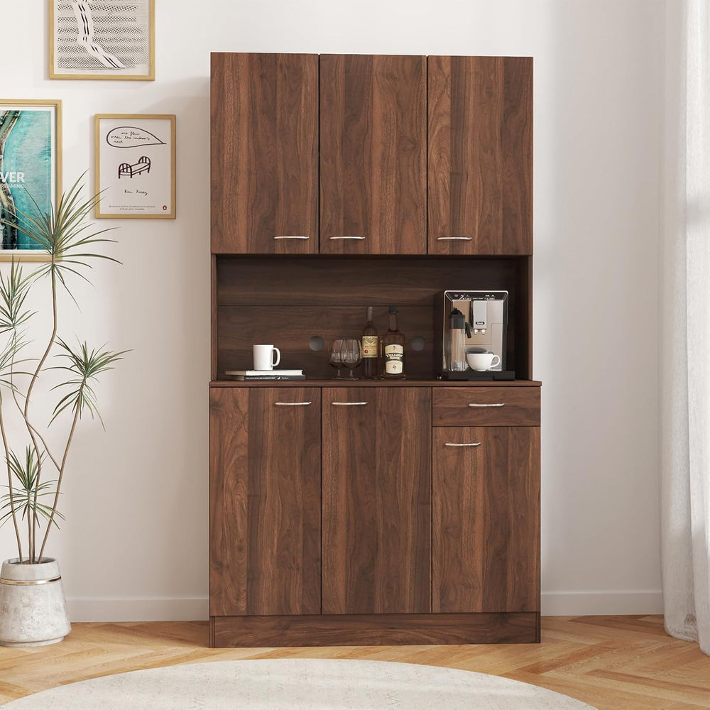 JOYSOURCE 71'' Large Kitchen Pantry Storage Cabinet with Hutch Tall B...