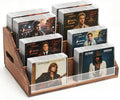 Rustic Wood CD Display Stand（Organizer 32 CDs）, 4-Tiered Tabletop CD Rack Storage Shelf Holds for CD Collection, Brown, Retro