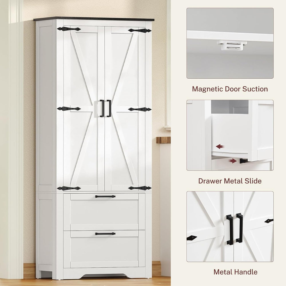 TEENFON 66.1" H Storage Cabinet with 2 Drawers, Farmhouse Kitchen Pantry...