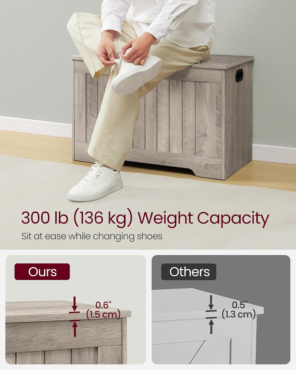 VASAGLE Storage Chest, 29.9 Inches Width Bench with 2 Safety Hinges | Shoe Be...