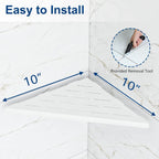 Corner Shower Shelves, 10” Recessed Tile Shower Shelf, 304 Stainless Steel Grout in Corner Tile Shower Shelves, No Drilling, Matte White, 2 Pack
