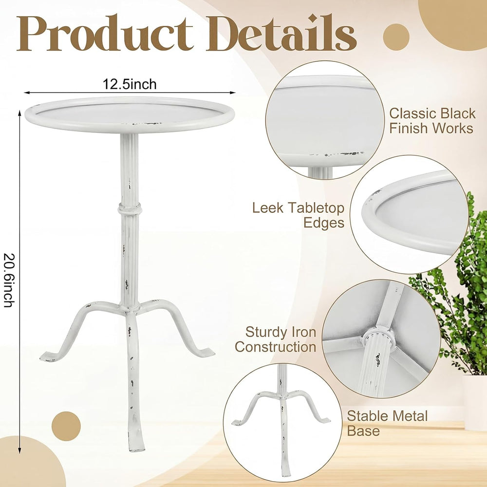 RattanView 1 Pcs Metal Martini Table White Small Round Drink Table12.5 x 12.5...