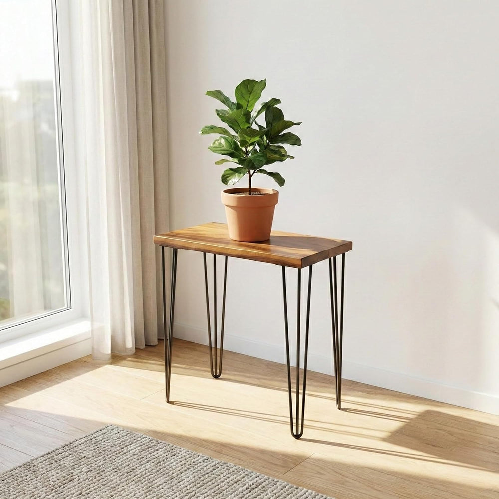 Walnut Solid Wood Side Table - 24 W 12 D Narrow End Table for Living Room, Ha...