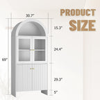 Spaco 69" Tall Arched Kitchen Pantry Cabinet with Led Lights,Wood Fluted Kitchen Storage Cabinet with 5-Tiers Storage Shelves,Modern Versatile Cupboard with Glass Doors for Dining Room. (White)