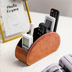 Remote Control Holders Organizer Box with 5 Compartment PU Leather Multi-functional Office Desk Storage Caddy Store Tv Remote for Media Player,Brush,Pencil,Glassees&Office Supplies (Two tone brown)
