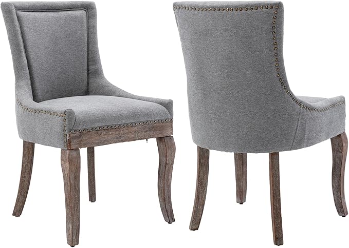Modern Dining Chairs Set of 2, High Back Dining Chairs Side Chairs with Solid Wood Legs, Upholstered Fabric Dining Room Chairs for Dining Room Kitchen, Grey